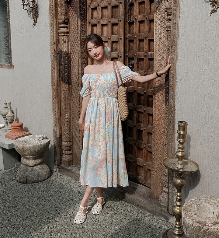 France style summer tender artistic pinched waist dress