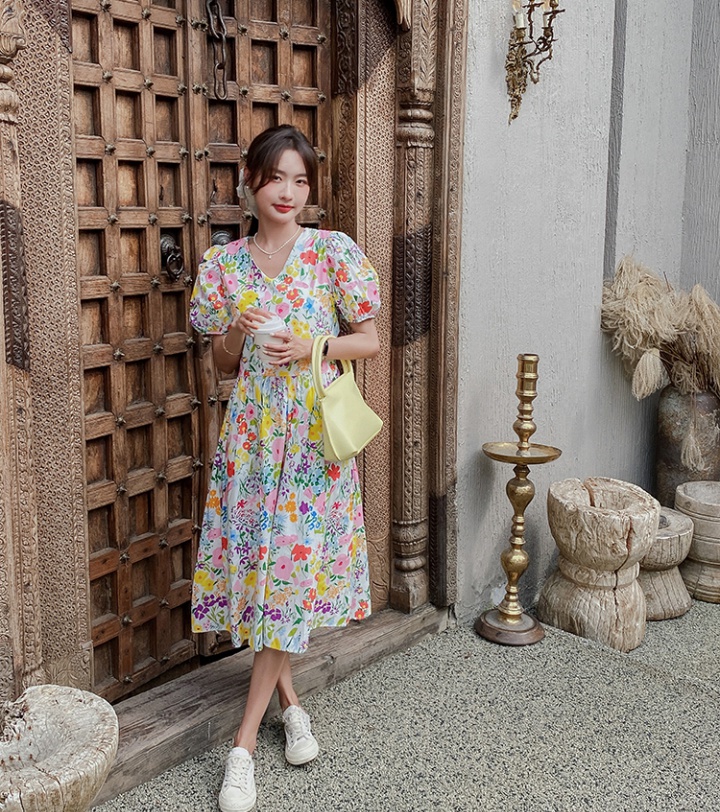 Summer slim short sleeve long art Korean style dress
