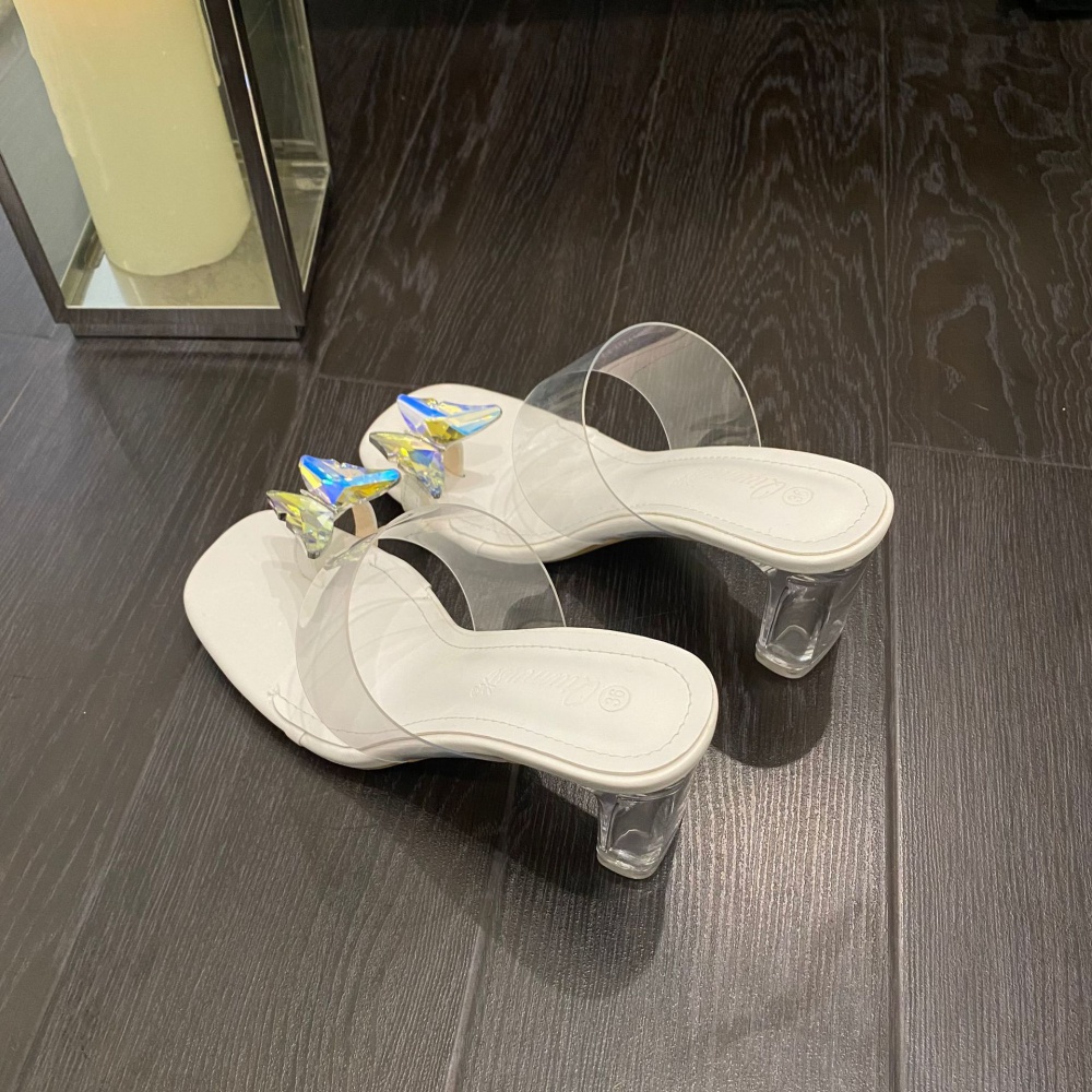 Summer square head sandals transparent slippers for women