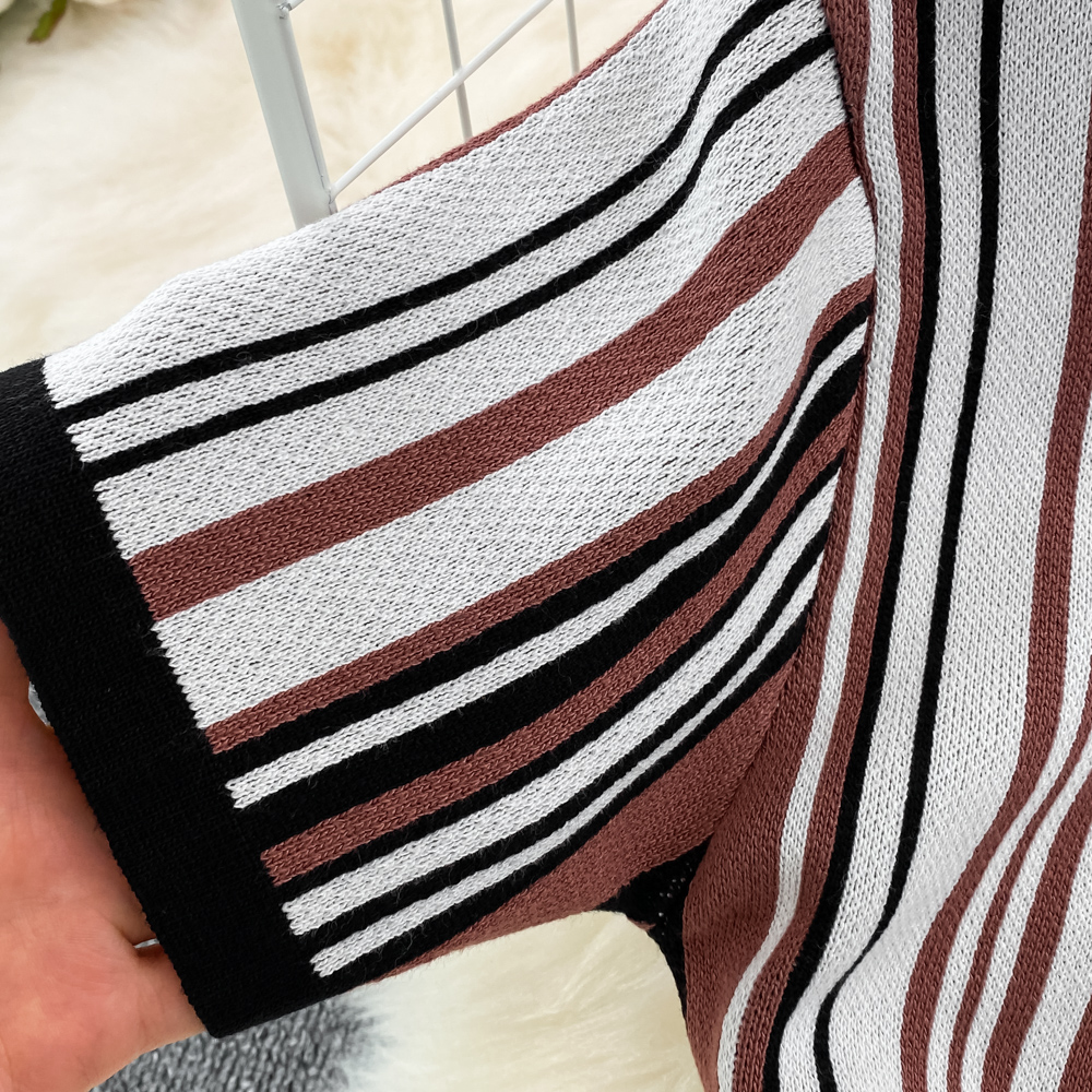 Stripe summer slim temperament retro knitted package hip dress