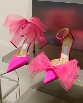 Satin bow high-heeled shoes asymmetry spring sandals