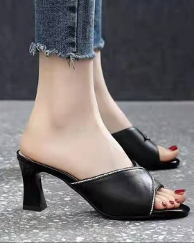 Thick high-heeled fish mouth Korean style slippers for women