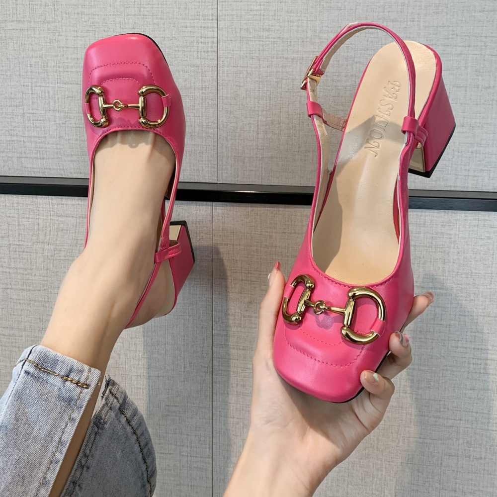 Round thick candy colors high-heeled sandals for women