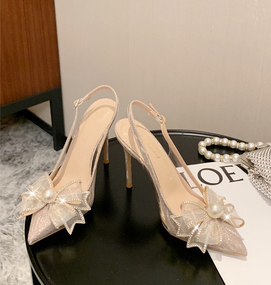 Bridesmaids pointed shoes fine-root pearl wedding shoes