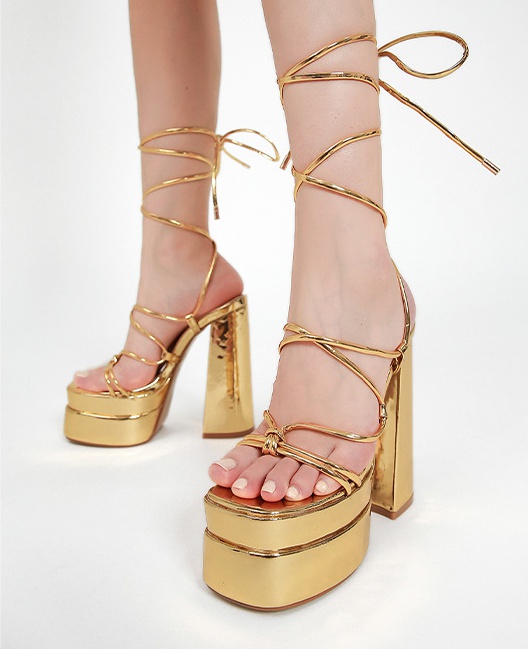 High-heeled bandage spring catwalk sandals for women