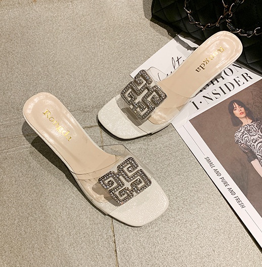 Summer middle-heel metal open toe slippers for women