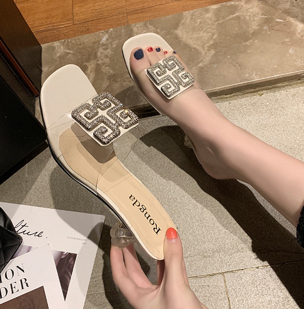 Summer middle-heel metal open toe slippers for women