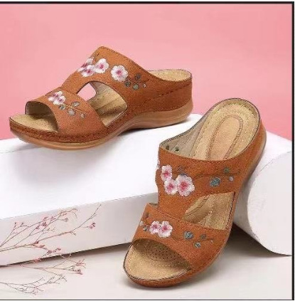 Summer embroidery sandals hollow slipsole slippers for women