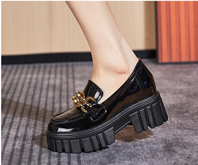 High-heeled leather shoes France style loafers for women