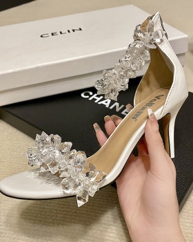 Sheepskin sandals white high-heeled shoes for women