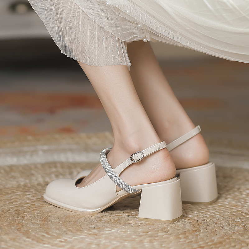 Summer high-heeled shoes middle-heel retro sandals