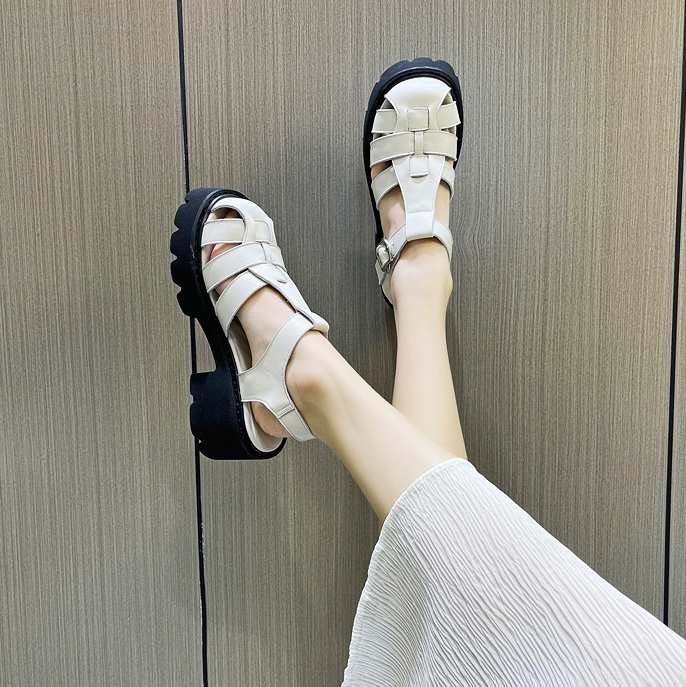 High-heeled hollow sandals genuine leather summer shoes