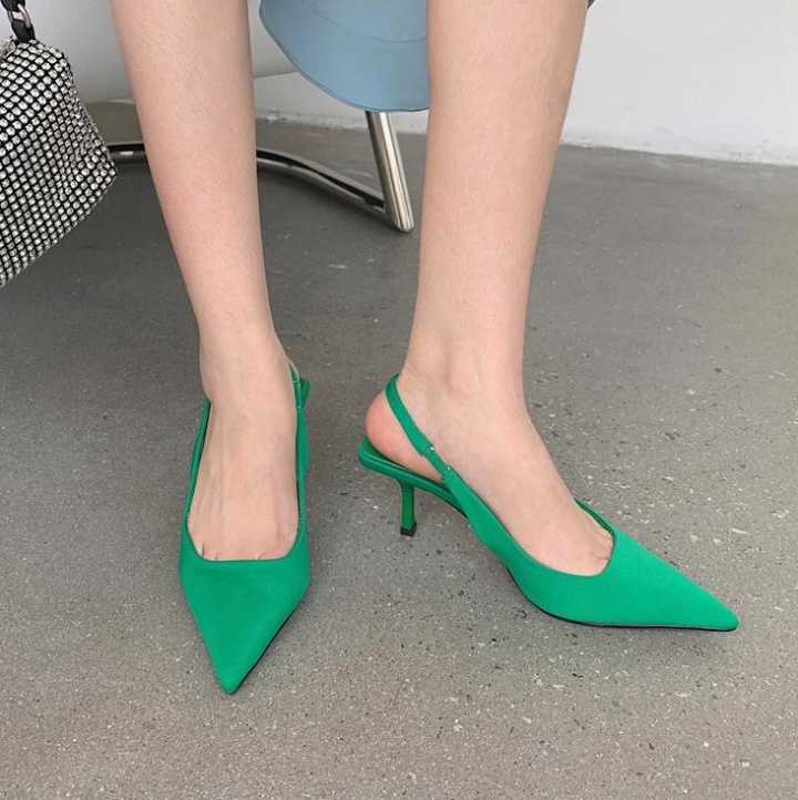 Pointed middle-heel shoes fine-root green sandals