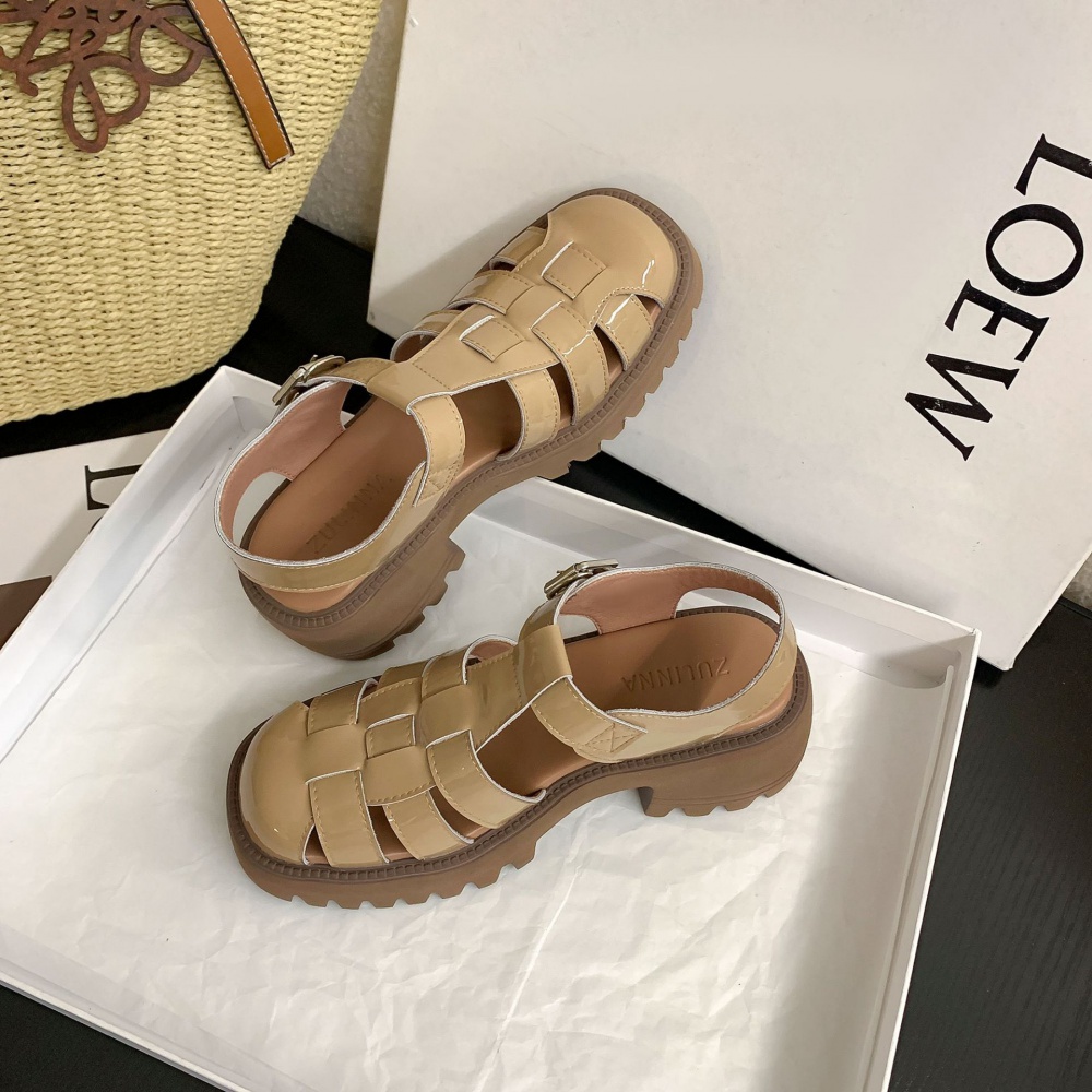 High-heeled weave trifle shoes thick hollow retro sandals