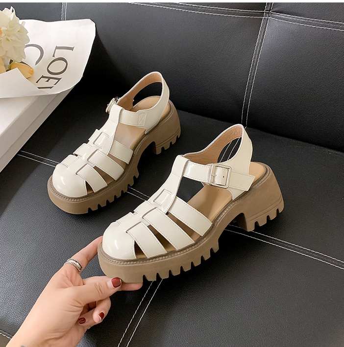 High-heeled weave trifle shoes thick hollow retro sandals