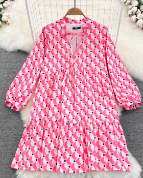 Printing spring and autumn Western style long sleeve dress