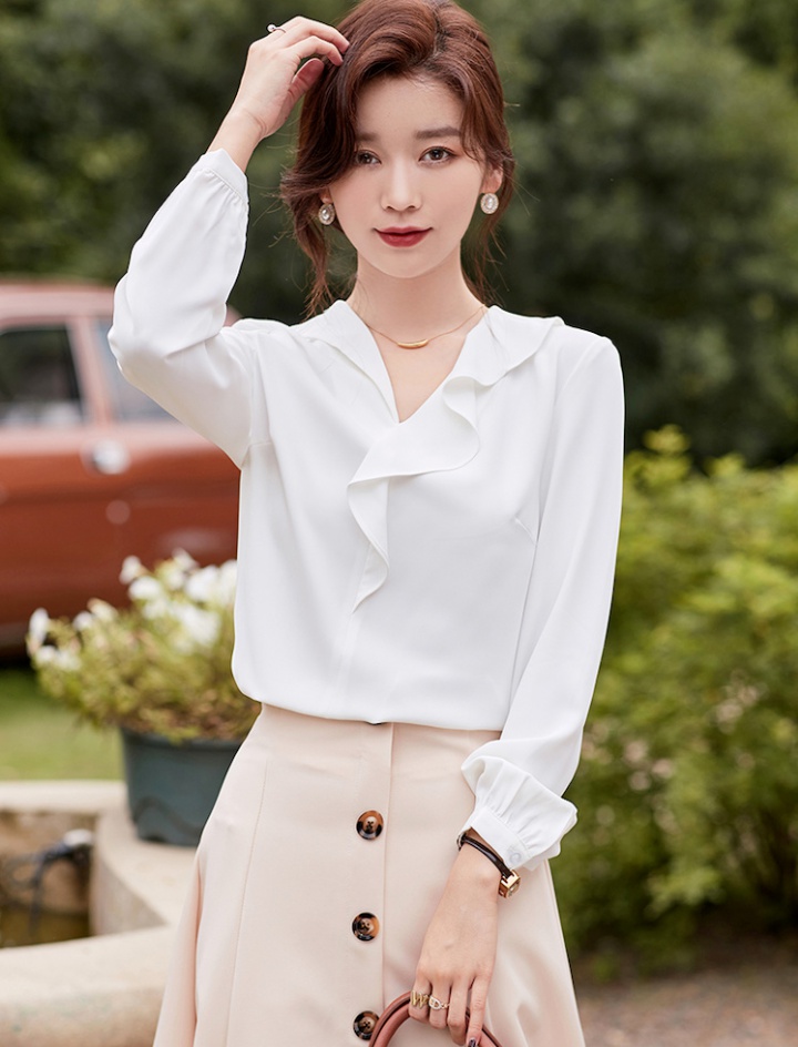 Apricot spring and autumn tops Casual chiffon shirt