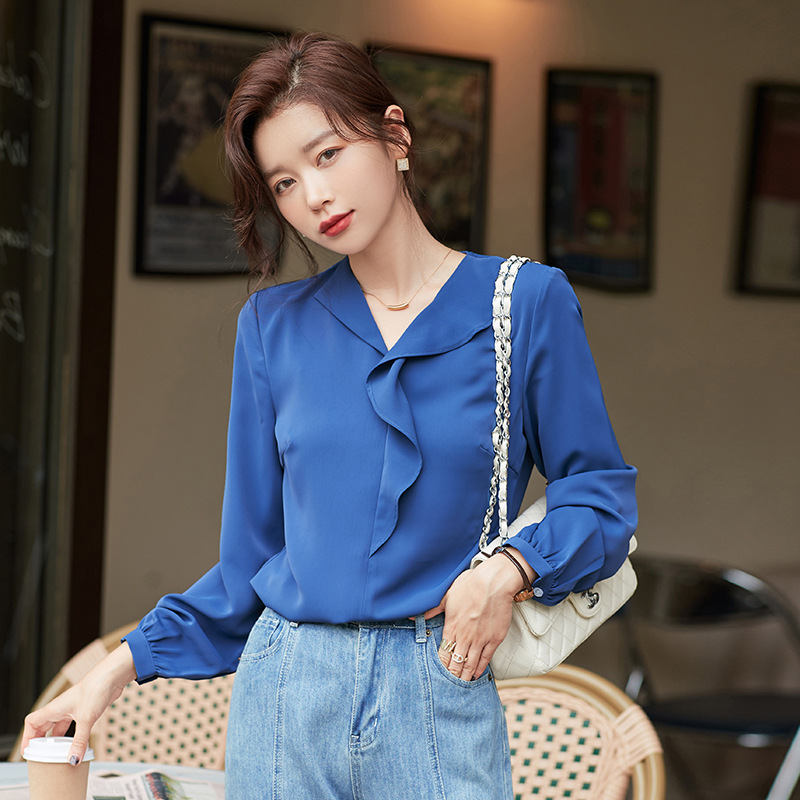 Apricot spring and autumn tops Casual chiffon shirt