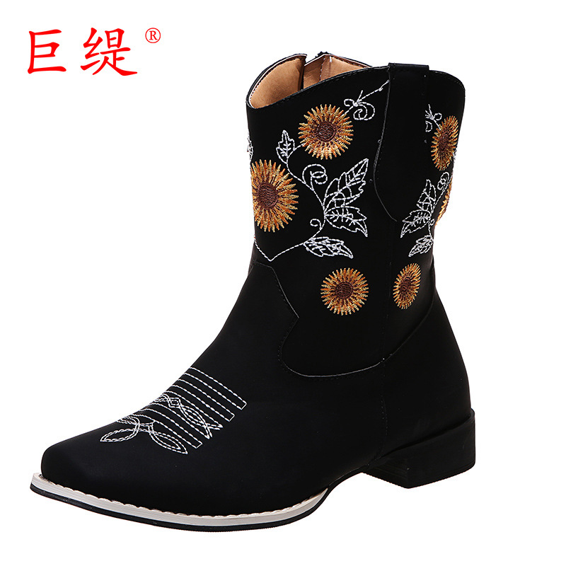 Embroidered flat short boots European style boots