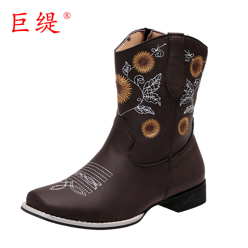 Embroidered flat short boots European style boots