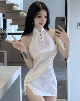 Retro bandage halter cheongsam sexy short white dress