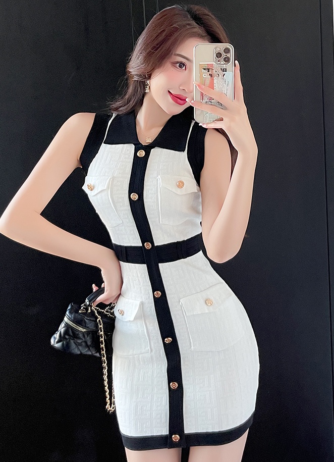 Knitted slim ladies mixed colors dress for women