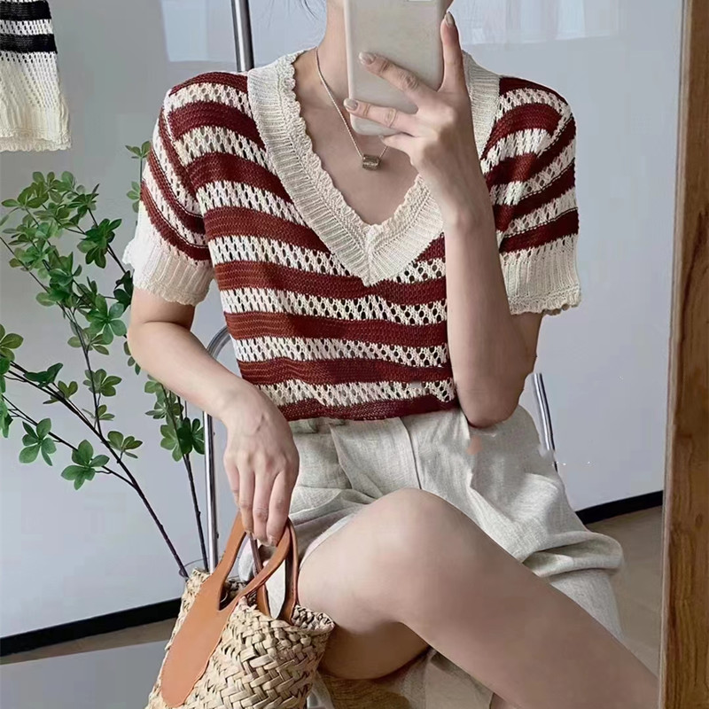 Loose V-neck all-match sweater summer fashion tops