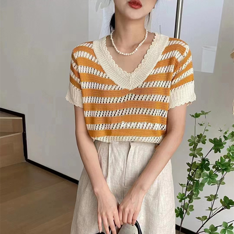 Loose V-neck all-match sweater summer fashion tops