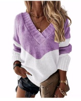 Street mixed colors loose European style V-neck sweater
