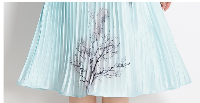Printing pleated retro long autumn slim dress