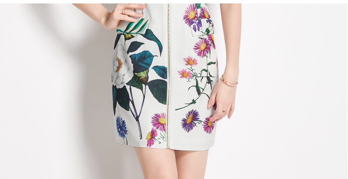 Temperament short sleeve beading slim printing dress