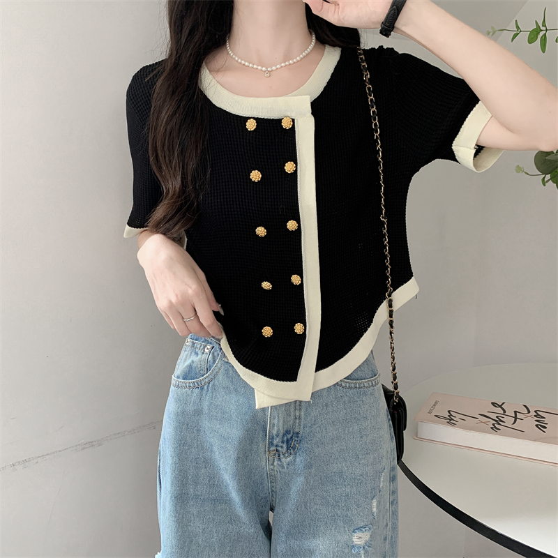 Mixed colors irregular tops fashion and elegant slim T-shirt