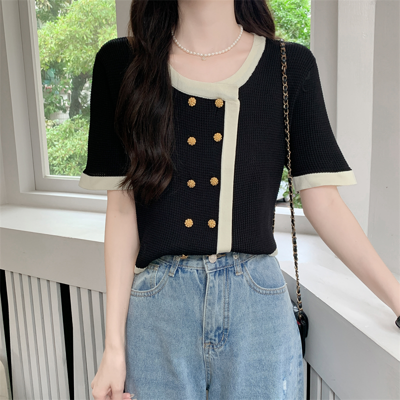 Mixed colors irregular tops fashion and elegant slim T-shirt