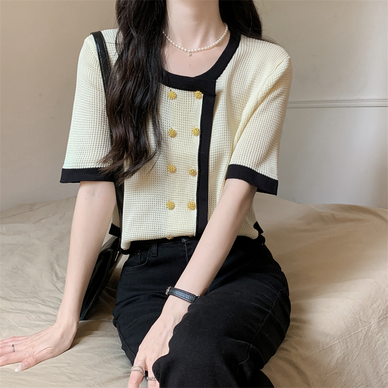 Mixed colors irregular tops fashion and elegant slim T-shirt