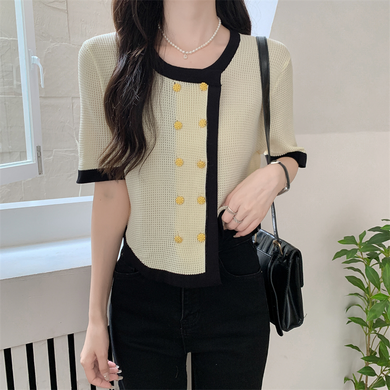 Mixed colors irregular tops fashion and elegant slim T-shirt