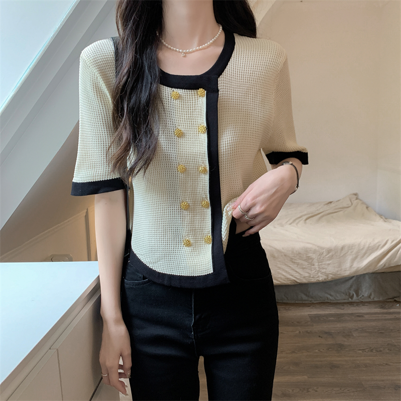 Mixed colors irregular tops fashion and elegant slim T-shirt