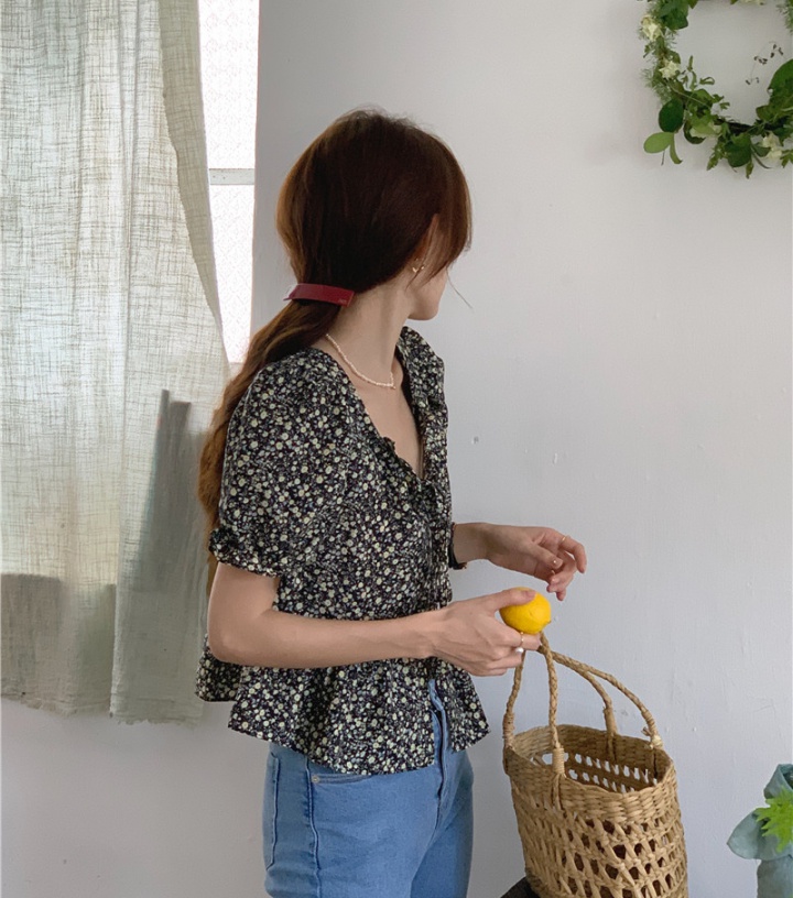 Short sleeve refreshing sweet floral shirt