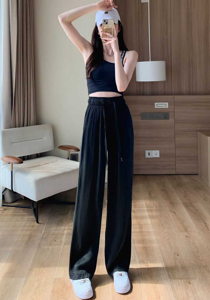 High waist drape wide leg pants ice silk pants for women