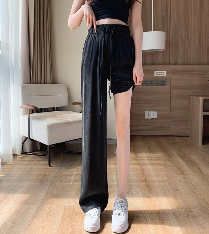 High waist drape wide leg pants ice silk pants for women