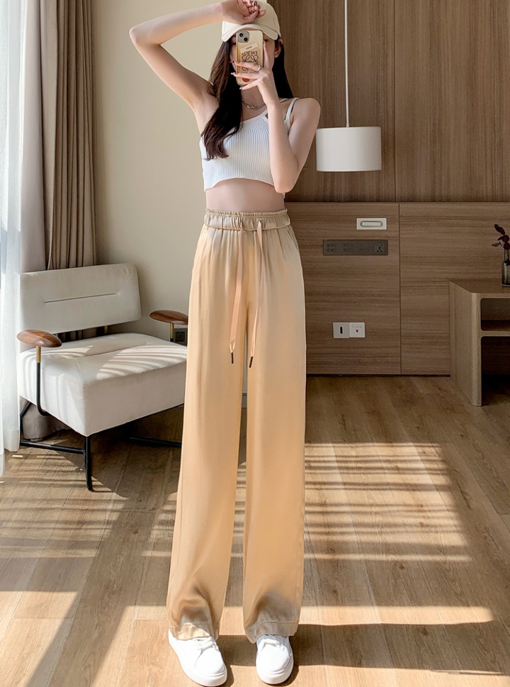 High waist drape wide leg pants ice silk pants for women