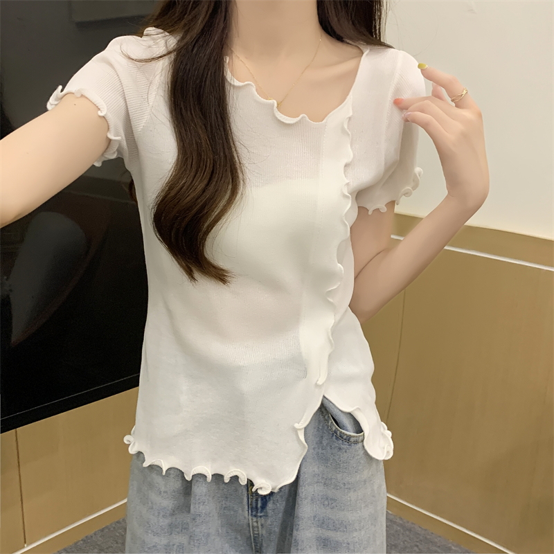 Korean style short sleeve T-shirt unique wood ear tops