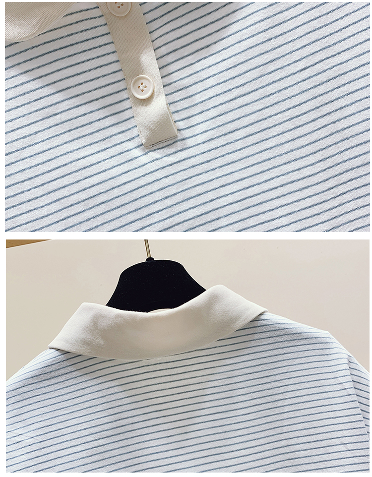 Lapel short sleeve tops stripe summer T-shirt for women