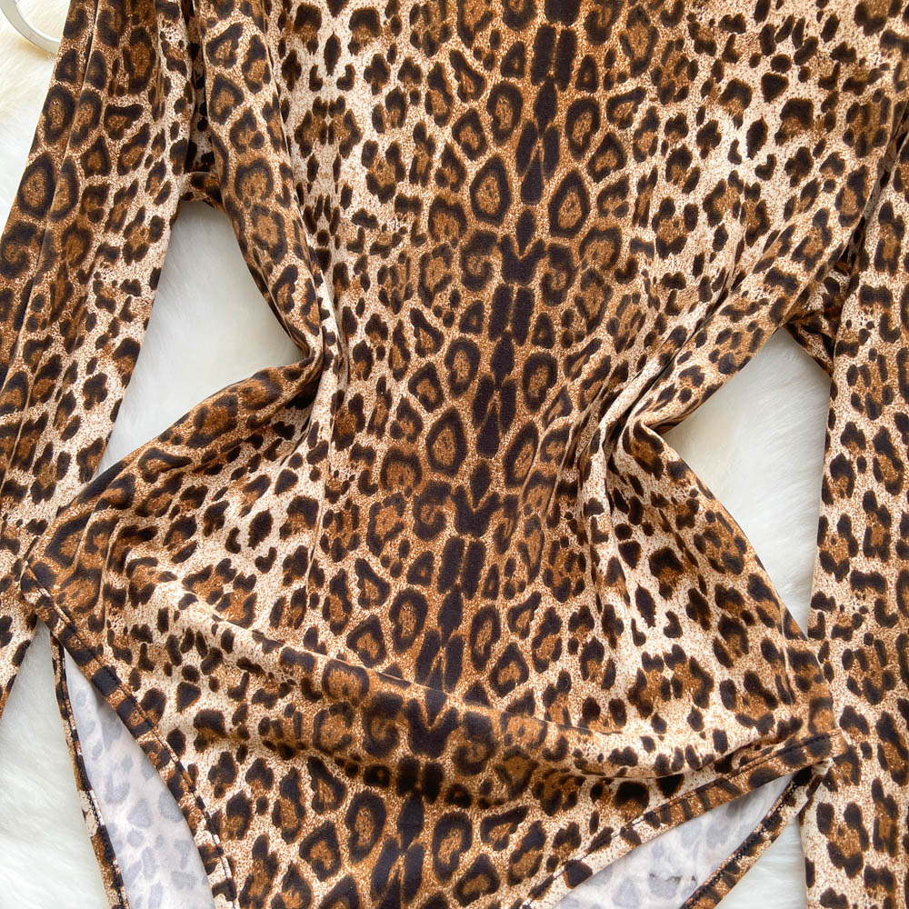 Summer tight bottoming shirt leopard leotard for women