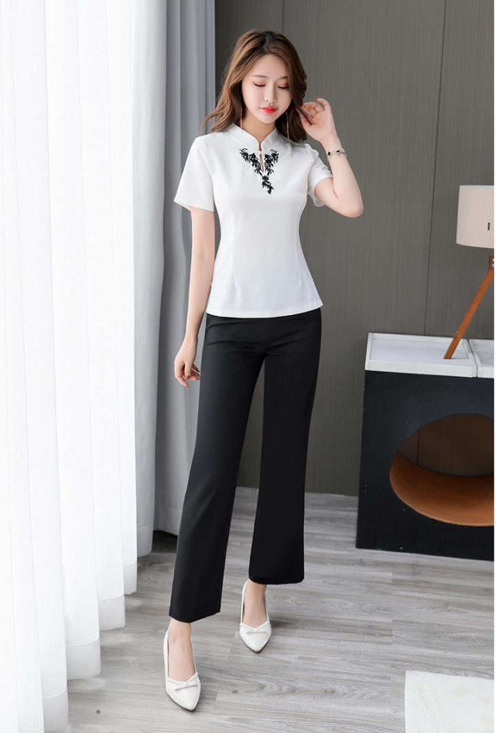 Cstand collar temperament short sleeve T-shirt for women