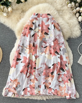 High waist long blooming summer chiffon skirt
