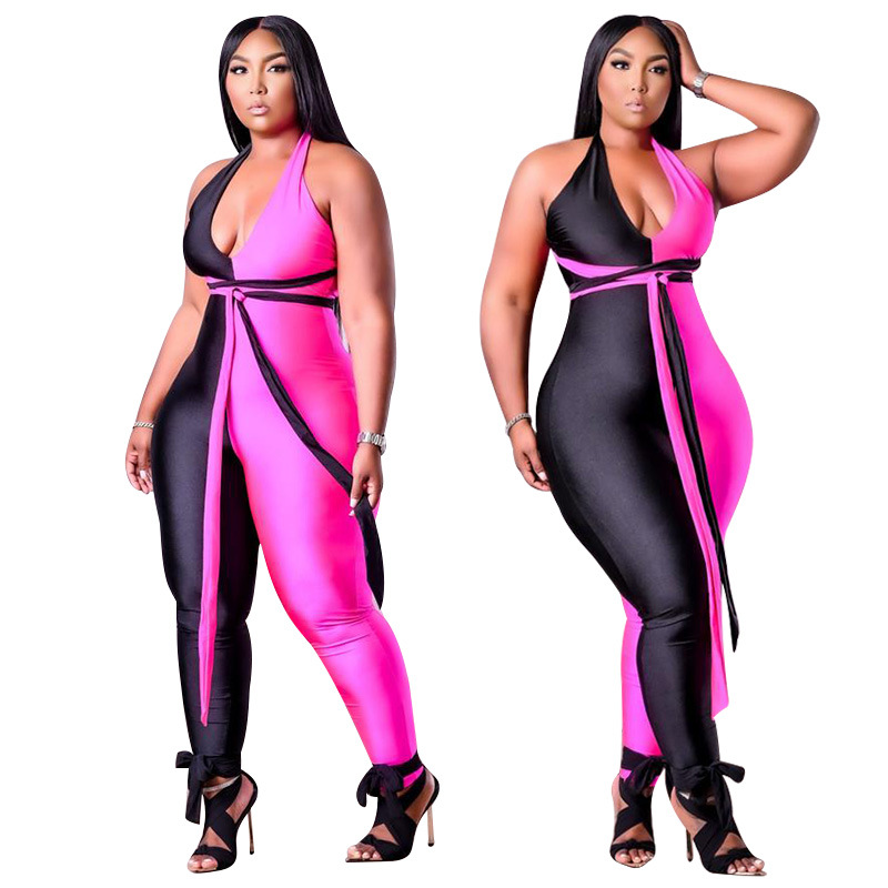 Sexy fat summer mixed colors large yard frenum jumpsuit
