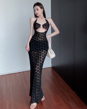 Fashion perspective dress hollow slim long dress for women