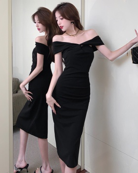 Ladies long horizontal collar dress slim halter formal dress