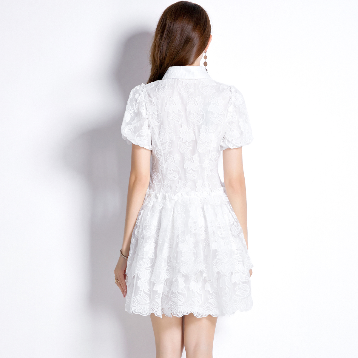 Embroidery France style dress puff sleeve lady dress