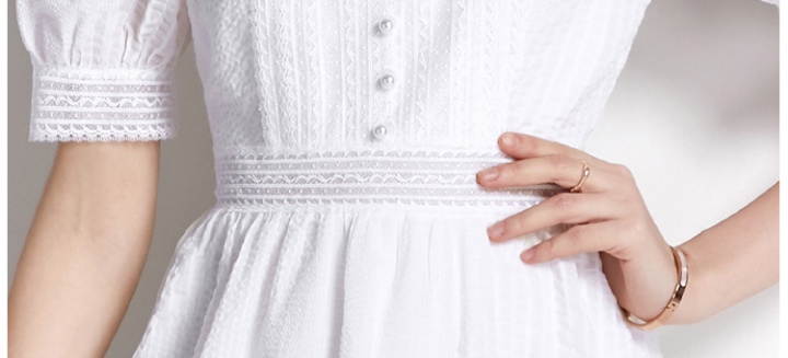 Pinched waist white dress retro long dress for women